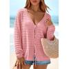 imagePRETTYGARDEN Womens Tie Front Cardigan Summer 2026 Long Sleeve Crochet Sweaters Cardigan Boho Cover Up Beach Vacation ClothesPink