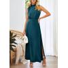 imageSummer Long Formal Satin Dress Mock Neck Sleeveless Side Slit Flowy Maxi Tank Dresses