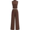 imagePRETTYGARDEN 2 Piece Sets for Women Summer 2025 Airport Travel Outfits Crop Tank Tops Wide Leg Pants Matching Lounge Sets CoffeeLarge