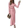 imagePRETTYGARDEN 2024 Fall 2 Piece Outfits For Women Rib Knit Crop Top And Slit Maxi Dress Skirt Sets Tracksuit PinkLarge