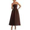 imagePRETTYGARDEN Cocktail Dresses for Women 2026 Summer Formal Elegant Tube Top Strapless Spring Wedding Guest Party Midi DressBrown