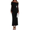 imagePRETTYGARDEN Fall Dresses for Women 2026 Elegant Off The Shoulder Long Sleeve Formal Wedding Guest Bodycon Maxi DressBlack