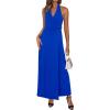 imagePRETTYGARDEN Halter Dresses for Women 2026 Elegant Classy Spring V Neck Tie Backless Summer Wedding Guest Cocktail Midi DressRoyal Blue