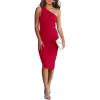 imagePRETTYGARDEN One Shoulder Dresses for Women 2026 Summer Ruched Mesh Asymmetrical Cocktail Wedding Guest Bodycon DressRed