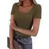 imagePRETTYGARDEN Scoop Neck Tops for Women 2026 Summer Basic Tees Trendy Short Sleeve Shirts Spring Casual Fitted Ribbed TopsArmy Green