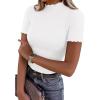 imagePRETTYGARDEN Short Sleeve T Shirts for Women Summer Clothes 2026 Casual Spring Tops Ruffle Mock Neck Ribbed Fitted Basic TeesWhite