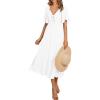 imagePRETTYGARDEN Summer Dress for Women 2026 Casual Short Sleeve Bow Tie V Neck Ruffle Midi Flowy DressesWhite