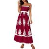 imagePRETTYGARDEN Summer Dress for Women 2026 Floral Sundress Spaghetti Strap Flowy Beach Vacation Boho Maxi DressesBurgundy White Floral