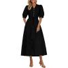 imagePRETTYGARDEN Summer Dresses for Women 2026 Elegant Classy Short Sleeve V Neck Ruffle A Line Belted Long Beach Vacation DressBlack