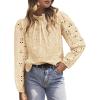 imagePRETTYGARDEN Tops for Women 2026 Spring Long Sleeve Blouses Dressy Casual Embroidered Eyelet Shirts Fall Going Out OutfitsBeige Yellow