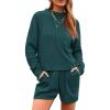 imagePRETTYGARDEN Women 2 Piece Tracksuit Set Casual Long Sleeve Pullover Top Lounge Shorts Knitted Sweater Outfit Blue GreenLarge