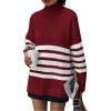 imagePRETTYGARDEN Women Oversized Striped Turtleneck Sweater 2025 Fall Fashion Long Sleeve Pullover Winter Chunky Knit Jumper TopsWine Red