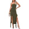 imagePRETTYGARDEN Women Sexy Off Shoulder Midi Dress Ruffle Hem Irregular Tassel Split Tube Bodycon Evening Party Dress Army GreenMedium