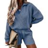 imagePRETTYGARDEN Womens 2 Piece Outfits 2024 Winter Long Sleeve V Neck Knit Pullover And Shorts Sweater Tracksuit Sets Grey BlueMedium
