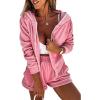 imagePRETTYGARDEN Womens 2 Piece Velour Tracksuit Casual Long Sleeve Zip Up Hoodie And Shorts Set Jogger Outfits Rose PinkMedium