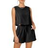 imagePRETTYGARDEN Womens 2024 Summer 2 Piece Outfits Casual Button Back Crop Tank Tops and High Waist Shorts Set BlackLarge
