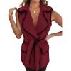 imagePRETTYGARDEN Womens 2025 Tweed Vest Jackets Sleeveless Lapel Button Front Belt Color Block Winter Cardigan Outerwear