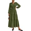 imagePRETTYGARDEN Womens 2026 Elegant Maxi Dresses Long Sleeve V Neck Flowy Pockets Casual Modest Dress Fall Fashion ClothesArmy Green