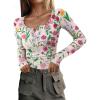 imagePRETTYGARDEN Womens 2026 Fall Long Sleeve Henley T Shirts Button Ribbed Knit Slim Fit Basic Tops Blouse Casual OutfitsFloral Apricot Multicolored