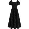 imagePRETTYGARDEN Womens 2026 Summer Boho Maxi Dresses Floral Short Sleeve Square Neck Smocked Flowy Long Dress Vacation OutfitsBlack