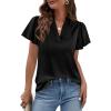 imagePRETTYGARDEN Womens 2026 Summer Satin Blouses Dressy Casual Ruffle Cap Sleeve V Neck Business Work Cute Tops Spring OutfitsBlack