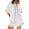 imagePRETTYGARDEN Womens Casual 2 Piece Outfits Summer Button Down Shirts Tops and Lounge Shorts Pajama Sets WhiteMedium