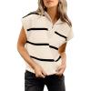 imagePRETTYGARDEN Womens Casual Striped T Shirts Cap Sleeve V Neck 14 Zip Basic Summer Tops Blouse