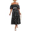 imagePRETTYGARDEN Womens Casual Summer Dress Puffy Short Sleeve Square Neck Smocked Tiered A Line Maxi Long DressesPrint Black
