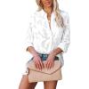 imagePRETTYGARDEN Womens Chiffon Blouse Solid Color Long Sleeve Button Down Elegant Jacquard Shirts TopsWhiteLarge