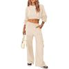 imagePRETTYGARDEN Womens Fall 2 Piece Outfits Sweatsuits Sets Long Sleeve Crop Tops Sweatshirt Wide Leg Cargo Pants with Pockets