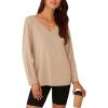 imagePRETTYGARDEN Womens Fall Fashion 2024 T Shirts Casual Long Sleeve V Neck Tunic Tops Loose Basic Tees ApricotMedium