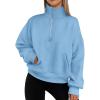 imagePRETTYGARDEN Womens Fall Fashion Half Zip Sweatshirts Long Sleeve Collared Cropped Pullover Tops Trendy Y2K Clothes BlueMedium