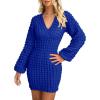 imagePRETTYGARDEN Womens Fall Mini Bodycon Dress Long Puff Sleeve V Neck Fitted Party Club Dresses