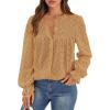 imagePRETTYGARDEN Womens Lace Long Sleeve Button Down BlouseKhaki
