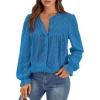 imagePRETTYGARDEN Womens Lace Long Sleeve Button Down BlouseLake Blue