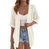 imagePRETTYGARDEN Womens Lightweight Summer Cardigans 2026 Short Sleeve Knit Crochet Coverups Spring Boho Beach Vacation ClothesOffwhite