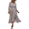 imagePRETTYGARDEN Womens Long Sleeve Vintage Wrap Dress Floral Print VNeck Maxi Dresses with BeltKhaki