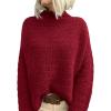 imagePRETTYGARDEN Womens Mock Neck Oversized Sweaters 2026 Long Sleeve Pullover Fall Sweater Knit Jumper Tops Winter ClothingRed