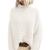 imagePRETTYGARDEN Womens Mock Neck Oversized Sweaters 2026 Long Sleeve Pullover Fall Sweater Knit Jumper Tops Winter ClothingWhite