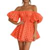 imagePRETTYGARDEN Womens Off The Shoulder Babydoll Dress Short Puff Sleeve Casual A Line Ruffle Summer Dresses