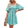 imagePRETTYGARDEN Womens Off The Shoulder Babydoll Dress Short Puff Sleeve Casual A Line Ruffle Summer Dresses Floral Dark GreenXLarge