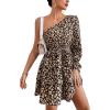 imagePRETTYGARDEN Womens One Shoulder Boho Floral Dress Elastic Waist Tiered Ruffle A Line Flowy Mini Belted Dresses