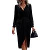 imagePRETTYGARDEN Womens Ruched Wrap Dress Long Sleeve V Neck Split Hem Draped Front Midi Bodycon Dresses BlackXLarge