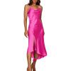 imagePRETTYGARDEN Womens Satin Dress Sleeveless Spaghetti Strap Side Slit Cowl Neck Midi Bodycon Dresses ZRose PinkLarge