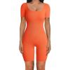 imagePRETTYGARDEN Womens Sexy Bodycon Jumpsuits Short Sleeve Square Neck Ribbed Knit One Piece Outfit Summer Rompers Shorts OrangeMedium