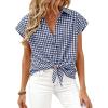 imagePRETTYGARDEN Womens Short Sleeve Shirts Plaid Button Down Blouse Dressy Casual 2026 Summer Spring Business Gingham Work TopsNavy
