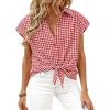 imagePRETTYGARDEN Womens Short Sleeve Shirts Plaid Button Down Blouse Dressy Casual 2026 Summer Spring Business Gingham Work TopsWine Red