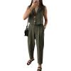 imagePRETTYGARDEN Womens Summer 2 Piece Blazer Outfit Casual Button V Neck Cropped Vest Tops High Waisted Pants Suit Set Army GreenLarge