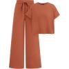 imagePRETTYGARDEN Womens Summer 2 Piece Knit Loungewear Short Sleeve T Shirts Wide Leg Pants Tracksuit Casual OutfitsBrick Red