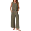 imagePRETTYGARDEN Womens Summer 2 Piece Outfits Casual Sleeveless Ruffle Tank Top and Wide Leg Pants Loungewear Set Army GreenLarge